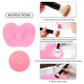 Vtrem Makeup Brush Cleaner Mat 2 Packs Portable Silicone Cosmetic Brushes Pad with Suction Cups Make Up Brush Washing Tool for Wet Use (Pink)