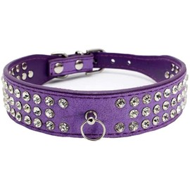 Yiwong Bling Crystal Dog Collar Suede Dog Chain with O Ring for Dogs, Soft Suede with Shiny Rhinestone Collar for Dogs