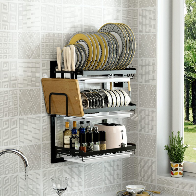 Virgorack 3 Tier Large Wall Mounted Dish Drainer, Stainless Steel