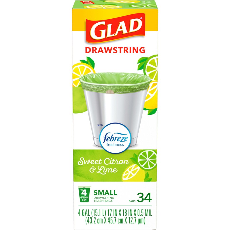 Glad Small Kitchen Drawstring Trash Bags, 4 Gallon, Febreze Sweet