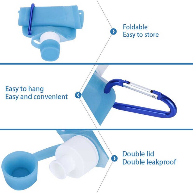 500ml Portable Foldable Water Bottles Collapsible Silicone Water Pouch for