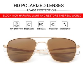 JOVAKIT Men's Polarized Aviator Sunglasses Retro Military Style Pilot Sun Glasses Bayonet Temples UV400 Protection (Gold/Brown)