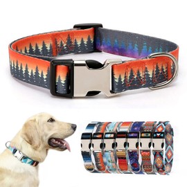 Soft Durable Dog Collar with Metal Buckle, Quick Release Puppy Collars Adjustable for Small Medium Large Pet Dogs and Kitten Cat Forest M