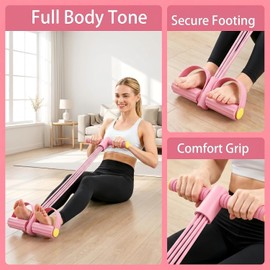 10-Tube Upgraded Pedal Resistance Band with Handles, Foot Pedal Resistance Band for Women Sit Up Pull Rope Trainer, Pedal Exercise Bands for Yoga Pilates Tummy Legs Arms (Pink)