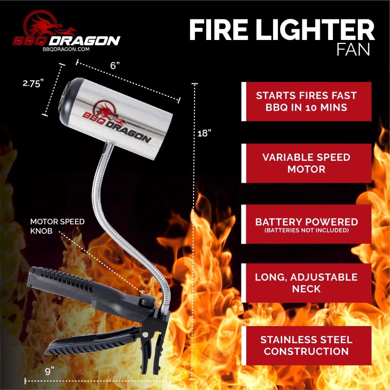 BBQ DRAGON BBQ Charcoal Fan Rechargeable Clamp on Brand New!