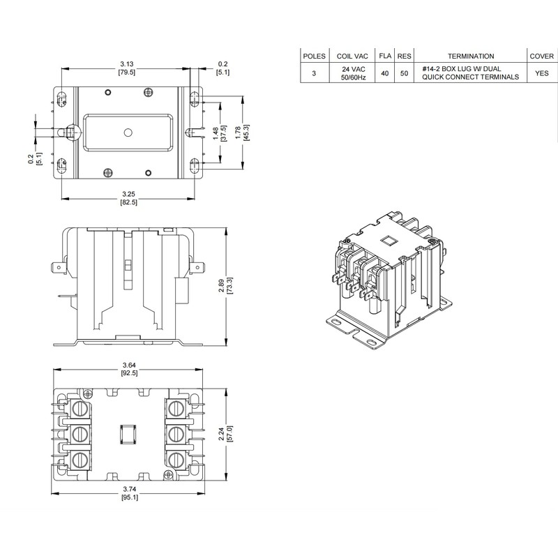 SUNLEE UL 3 pole 40 Amp Contactor 24v coil A2L