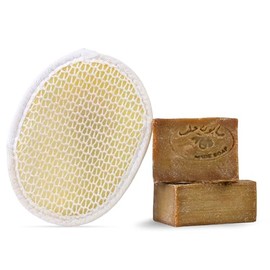 JAIRESTONE Aleppo Laurel Soap 2-Pack with Face & Body Pad | Handmade Olive Oil & Laurel Oil Bars | Natural Vegan Traditional Soap 10oz