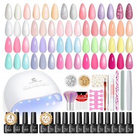 Peacecolor 39pc Gel Nail Polish Kit, Pink Milky White Orange All Seasons Pastel Gel Nail Kit with Nail Lamp Glossy Matte Top Base Coat Essential Manicure Tools Nails Art DIY Gifts for Women