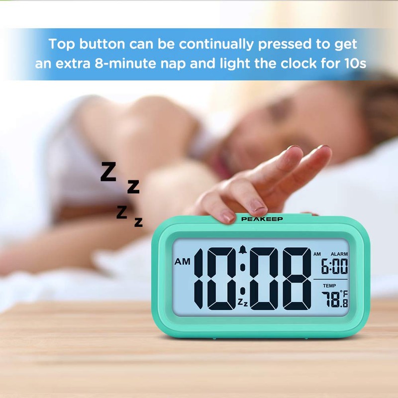 Peakeep Night Light Digital Alarm Clock Battery Operated with Indoor