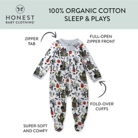 HonestBaby Sleep and Play Footed Pajamas One-Piece Sleeper Jumpsuit Zip-front PJs Organic Cotton for Baby Boys, Unisex, Haunted House, 6-9 Months