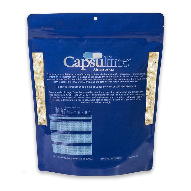 Capsuline Size 2 Empty Vegan Capsules, Clear - 1000 Count|