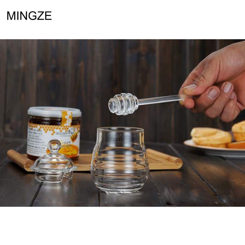 MINGZE Honey Jar Pot, with Dipper and Lid Cover, Transparent,