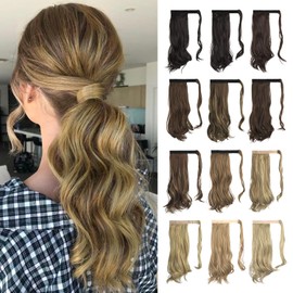 Sofeiyan Ponytail Hairpiece Curly Hair Extension Ponytail Extension Synthetic Natural Wavy Hairpiece Wrap Around Pony Tail Hair Extensions 38 cm