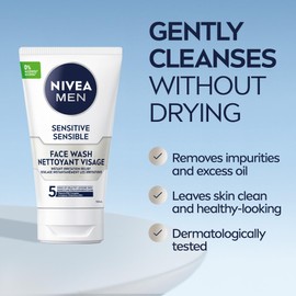 NIVEA MEN NIVEA MEN Sensitive Skin Face Wash, Soap-Free Gentle Face Cleanser with Chamomile and Vitamin E, Men's Face Wash for Sensitive Skin, No Drying Alcohol, Dermatologically-Tested Skin Care, 150mL