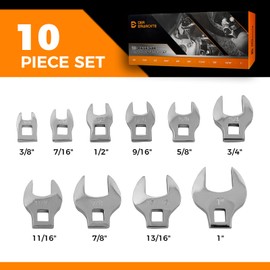 Der Erwachte 10-Piece 3/8" Drive Crowfoot Wrench Set, Open End Wrench Set, SAE, 3/8"-1", CR-V Steel, Tools for Mechanics, Access Fasteners in Tight Spaces, with Zipper Bag