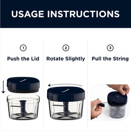 Butterfly 2.5 Cups Premium Plastic Manual Food Chopper, Hand Pull String Onion Vegetable Mincer Dishwasher Safe, 600ml, Blue