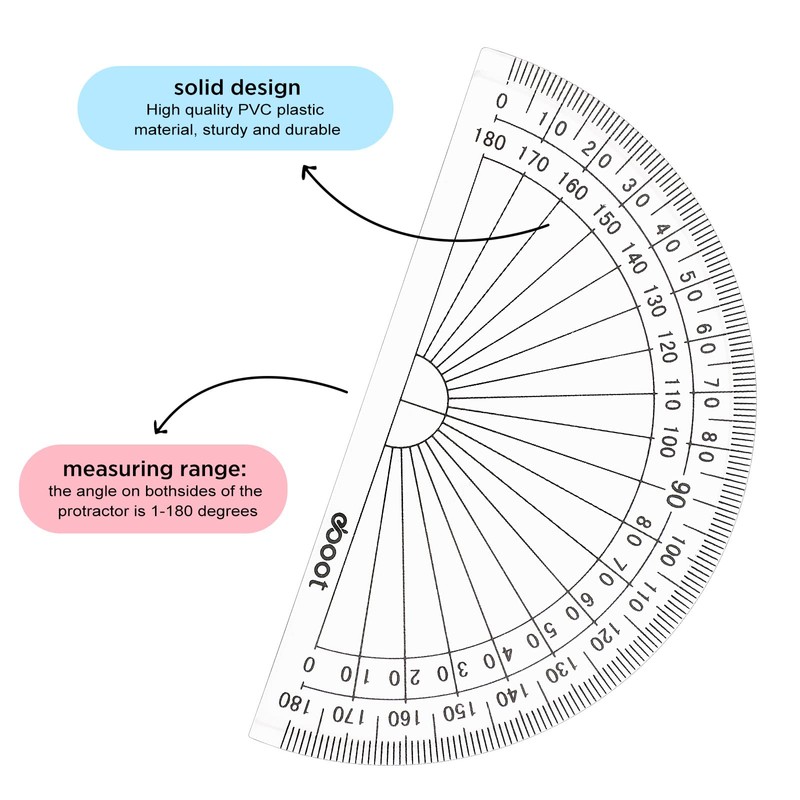 Zonon 200 Pcs 4 Inch Clear Plastic Protractor Bulk Math