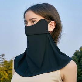 AWOCAN UPF 50+ Neck Gaiter Breathable Cooling Face Cover with Ear Sun Protection Loops Scarf Reusable Unisex (BLACK)