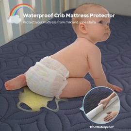 Waterproof Crib Mattress Protector 2 Pack, Soft and Breathable Crib Mattress Pad Cover, Noiseless Machine Washable Toddler Mattress Protector for Standard Baby Toddler Bed (52''x28'',Navy Blue)