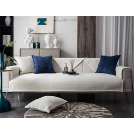 vctops Velvet Plush Sectional Couch Covers Super Soft Solid Sofa Cover Striped Non Slip Sofa Slipcovers Luxury Thick Furniture Protector for Dogs Cats Pet (Cream Stripe,36"x47")