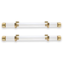 BlastHome® Luxury 17" Custom Clear Acrylic Side Mount Curtain Rods – 1 1/4" Large Diameter – Premium Brackets & Endcaps – Signature Collection, Set of Two – Brushed Gold Finish
