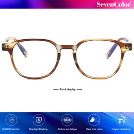 SevenColor Fashion Square Glasses for Women Men Small Square Blue Light Glasses Non Prescription Eyeglasses (Brown stripe)