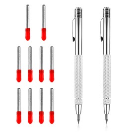 2 Pcs Tungsten Carbide Scriber with Magnet, Steel Etching Engraving Pen Glass Scriber Tool Marking Scriber with 10 Pcs Tungsten Carbide Replacement Tips for Stainless Steel Ceramics Metal Sheet