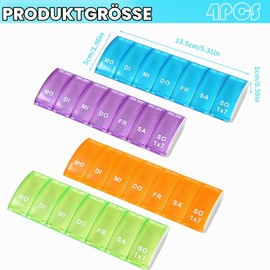 Pill Box 7 Days Small, Pack of 4 Weekly Dispensers for Vitamins and Pills