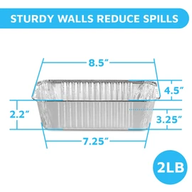 MontoPack Aluminum Disposable Loaf Pans | Deep Standard Size 8.5” x 4.5” Extra Thick Foil Bread Containers for Baking, Food Storage & Takeout | Eco-Friendly & Recyclable | Bulk 50-Pack 2 Pound Trays