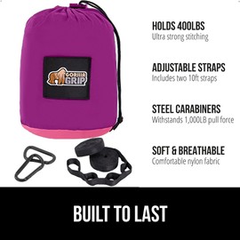 Gorilla Grip Durable Portable Camping Hammock, Holds 400lbs with Heavy Duty Tree Straps, Comfortable Travel Swing, Camp Hammocks, Easy to Use and Install, Outdoor Essentials, Purple, 9x4.5 FT