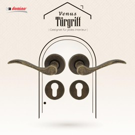 domino Venus-R M75 Door Handle Set PZ Profile Cylinder Set Round Rosette Door Handle for Office Door, Cellar Door & Interior Door Fittings Brass Bronze Antique Door Handle Set