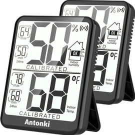 Antonki 2-Pack Room Thermometer Indoor Hygrometer, Digital Humidity Gauge, Temperature and Humidity Meter with Max/Min Record Monitor Sensor for Home, Nursery, Reptile Pets, Plants - Small Size