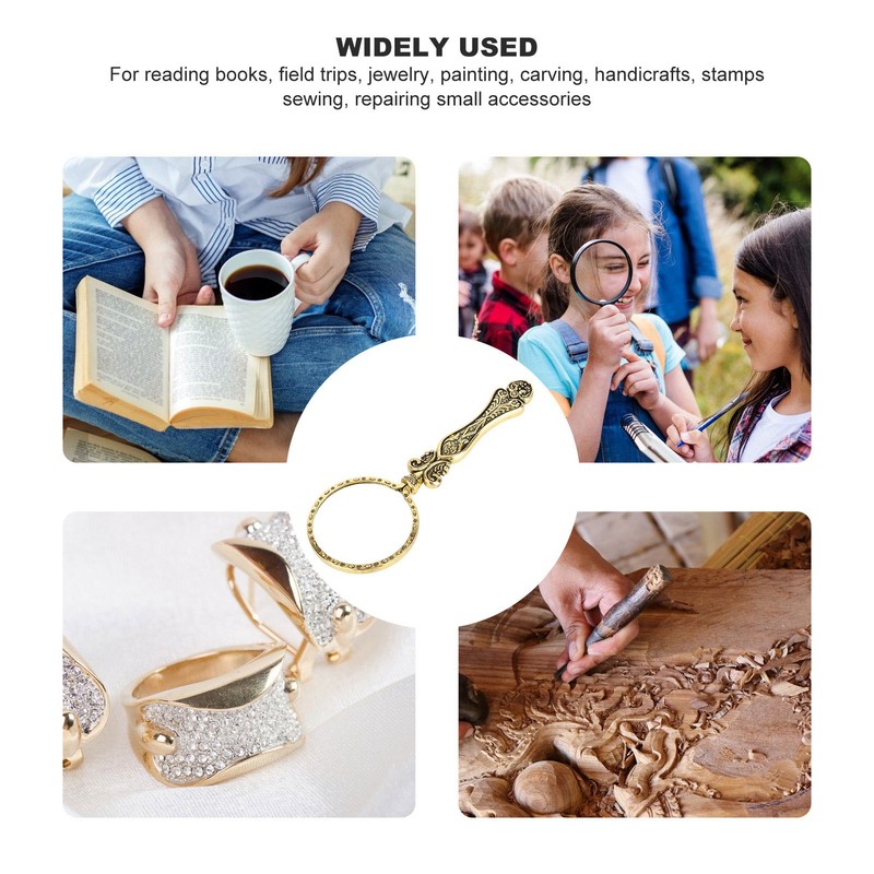 3X Retro Magnifying Glass Elderly Kids Handheld Magnifier for Reading