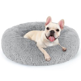rabbitgoo Dog Bed for Small Dogs, 24 inches Washable Small Dog Bed, Fluffy Donut Dog Bed Anti-Slip, Calming Soft Plush Round Pet Bed for Dogs, Fits up to 18 lbs Pets, Light Grey