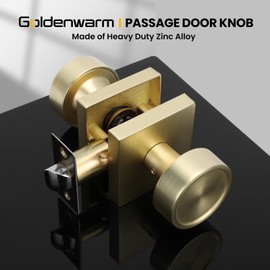goldenwarm Gold Door Knobs 1 Pack, Brushed Gold Closet Door Knob, Interior Brushed Brass Passage Doorknobs for Bedroom, Bathroom, Zinc-Alloy Heavy Duty