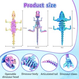 3PC 3D Printed Dinosaur Animals Toy.Articulated Tyrannosaurus Rex Stegosaurus Triceratops,Mystery Crystal Dinosaur Flexible Toys,Flexible Fidget Toy Gift Desk Toy Home Decoration (3PC-A)