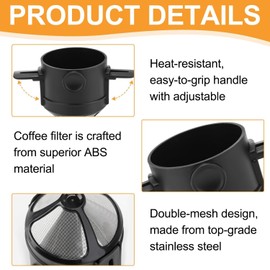 Pour Over Coffee Dripper – Reusable Stainless Steel Coffee Filter Cone, for Travel, Camping, Home & Office