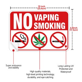 Sigicanage No Smoking No Vaping Sign 03, No Smoking Vaping Symbol Signs, 10 x 6.75Inches, UV Protected, Weather/Fade Resistant, Easy to Install 2 pack
