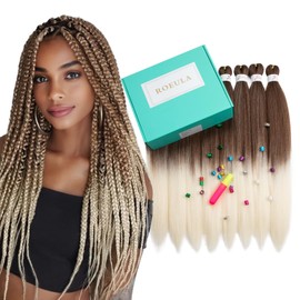 Roeula T30/613# Pre Stretched Braiding Hair 20 Inch 8 Packs Long Ombre Auburn Brown to Platinum Blonde Braiding Hair Pre Stretched Professional Prestretched Braiding Hair Synthetic Crochet Braids