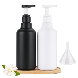 Hethyo Hand Dish Soap Dispenser Set with Tray 16.9oz/500ml Plastic Kitchen Soap Dispenser Set, Pump Bottle Dispenser Set for Kitchen Decor (2 Blank (Black & White))