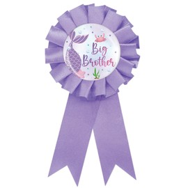 Mermaid Big Brother Tinplate Badge Pin, Mermaid Brother to Be Pin for Boy, Birthday Boy Button Pin, Purple Rosette Happy Birthday Button for Boy Celebration, Under The Sea Themed Baby Shower Party Favors