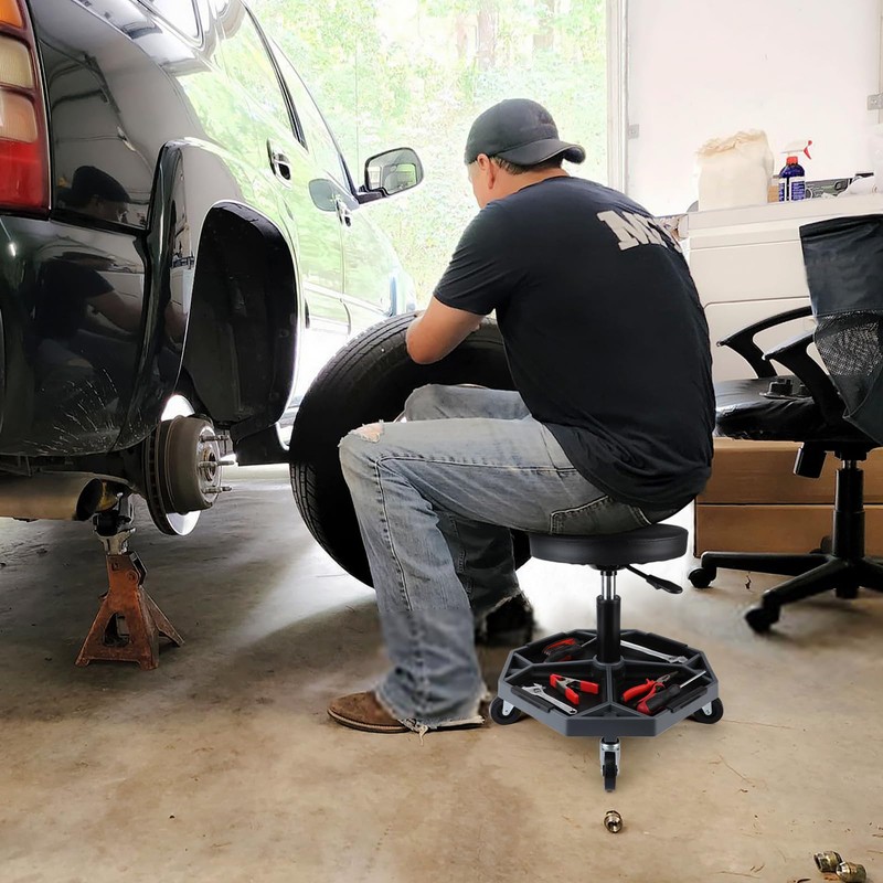 Olympia Tools Adjustable Hydraulic Rolling Mechanics Stool with with Removable