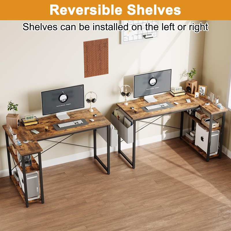 Grandder L Shaped Computer Desk with Reversible Shelves, 40 Inch