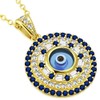 925 Sterling Silver Yellow Gold-Tone White Blue CZ Evil Eye