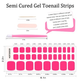 JERCLITY 1 Sheet 32pcs Pink Semi Cured Gel Toenail Strips, Toenail Wraps, Gel Pedicure Strips, Needed LED Lamp to Cured,1 Nail File,1 Wooden Cuticle Stick, 1 Plastic Press Stick
