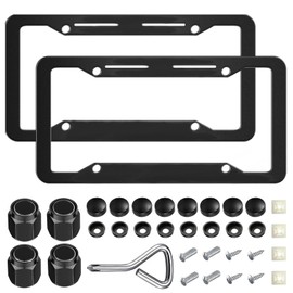 License Plate Frames Compatible for,2 Pack Car License Plate Bracket Holder, Black Aluminium Alloy Weather Proof License Plate Covers with Screw Caps Cover Set