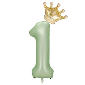 Green Number 1 Balloons 40 Inch, Olive Green Digital 1 Helium Balloons & Mini Crown Balloons, Jungle Safari Birthday Party Anniversary Decorations. (Green 1)