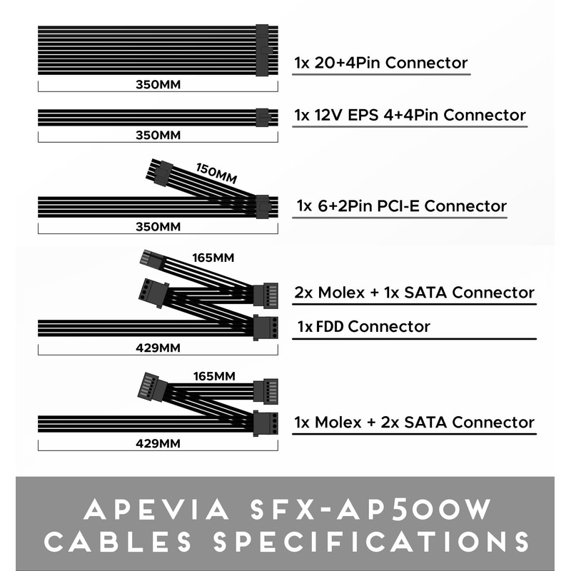 Apevia SFX-AP500W Mini ITX Solution/Micro ATX/SFX 500W Power Supply