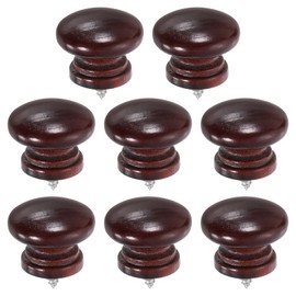 sourcing map 8Pcs Round Wood Drawer Knob, 1.3" x 1.02" Self-Tapping Solid Wood Handle Round Cabinet Knob Mushroom Shape Wooden Knobs for Furniture Dresser Wardrobe, Tea Red