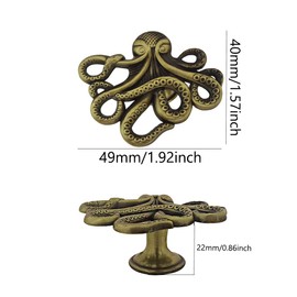 Mizhang Octopus Knobs 4 Pcs Marine Series Octopus Pull Kitchen Cabinet Furniture Drawer Knob Pull Handle Hardware Accessories Decorative Wardrobe Closet Cupboard Dresser Bedside Table (Bronze)